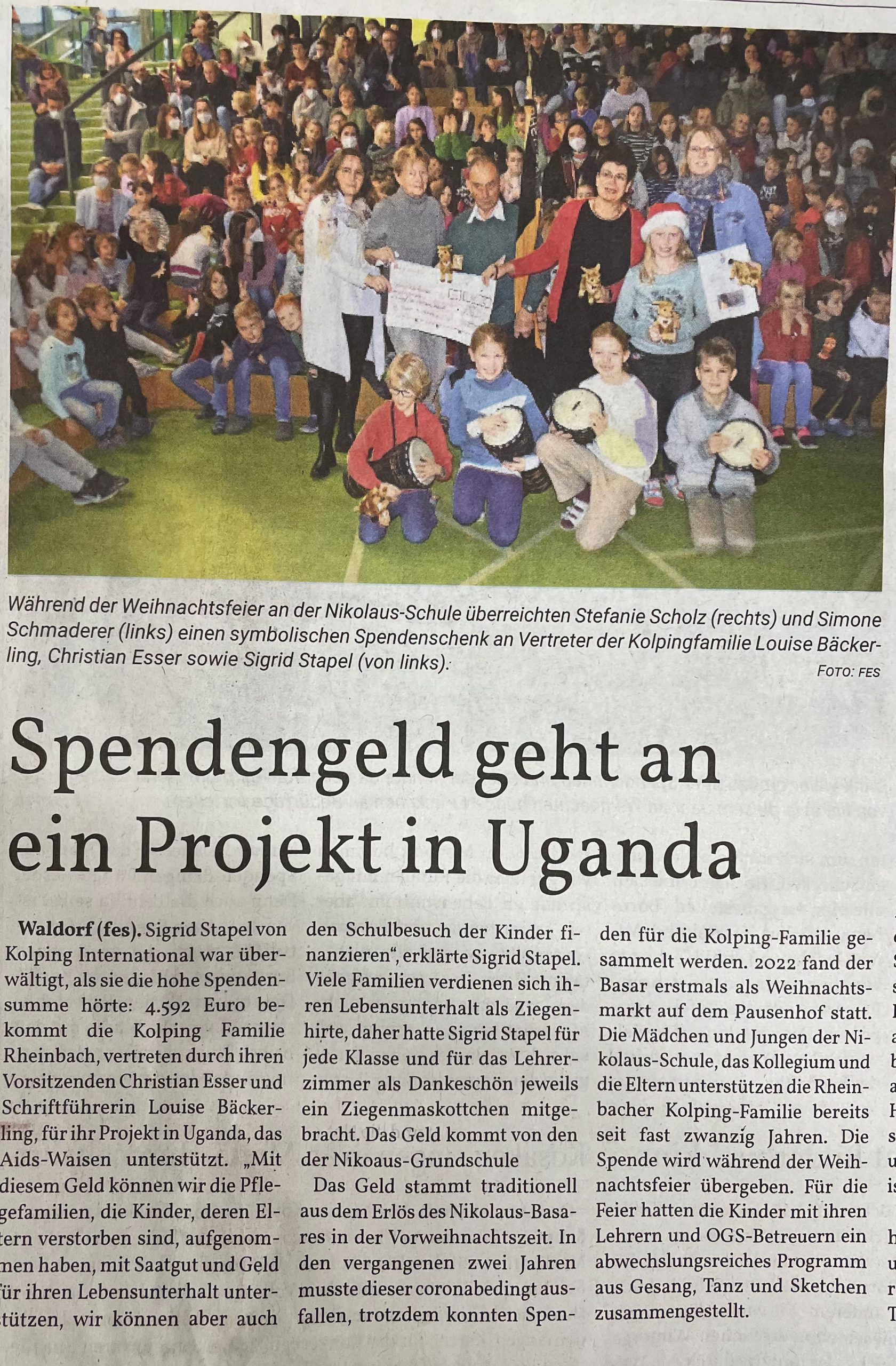 Spendengeld geht an ein Projekt in Uganda